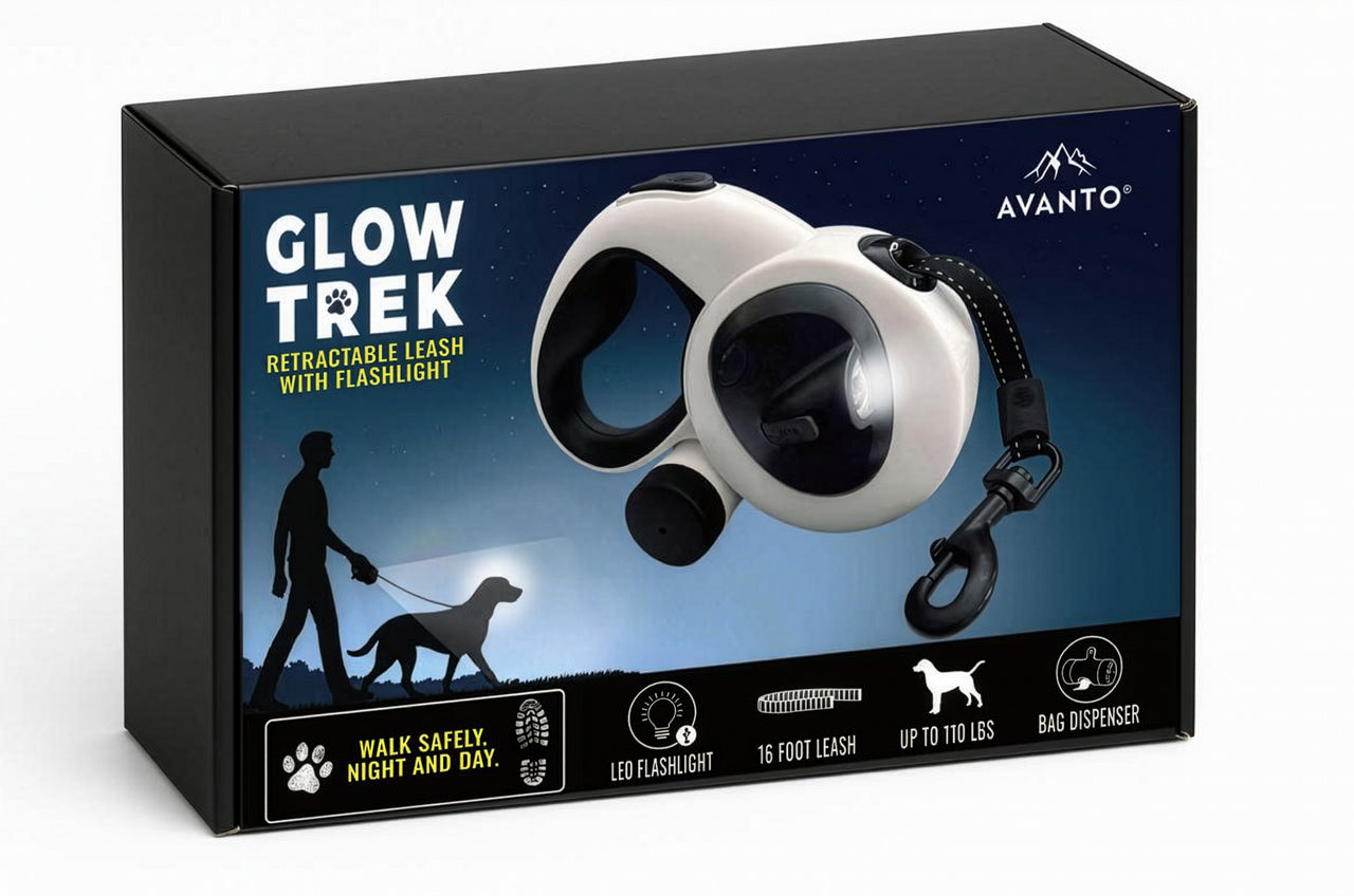 AVANTO Retractable Dog Leash with Flashlight – 16ft Heavy Duty LED Night Safety Leash